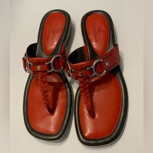 Cole Haan Red Leather Sandals Braided Thongs Nike Air Size 7